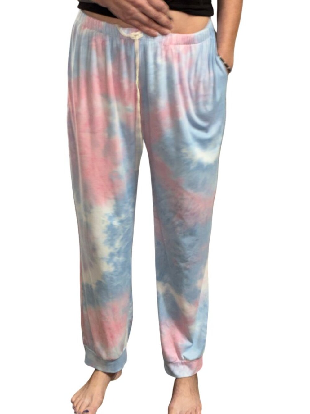 Sz.2X*Blumin*Blue/Pink/White Tie-Dyed-Print Lightweight Sweat Pants